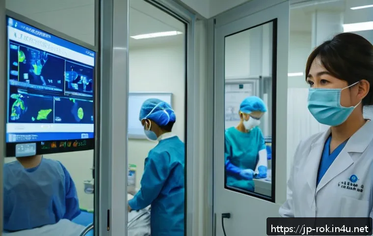 코로나19 초기 대응 - A modern Japanese hospital scene focusing on healthcare workers wearing surgical masks and full prot...